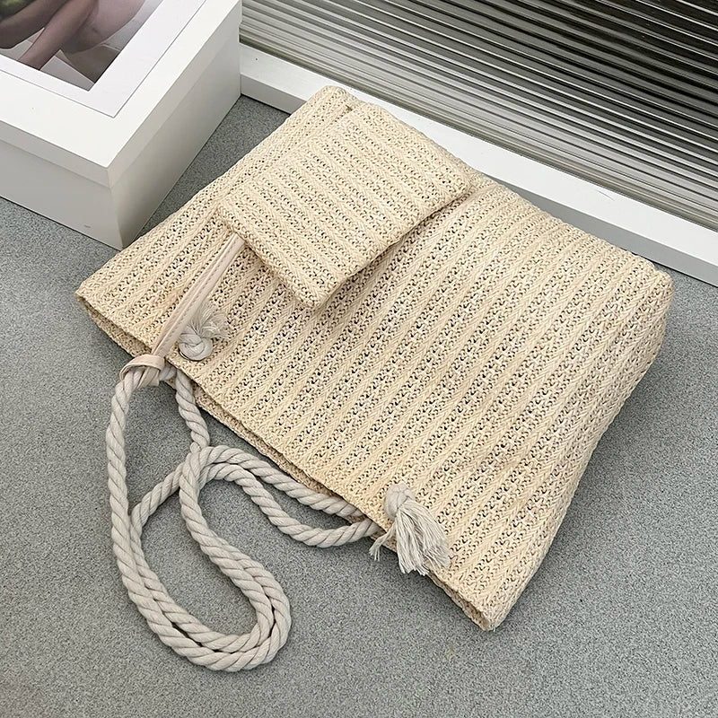 Women's Crochet Tote Bag Woven Geometric Open Top – Relaxed Summer Style