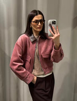Women's Cropped Corduroy Jacket Zip Front Point Collar – Weekend Plans