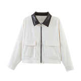 Women's Cropped Corduroy Jacket Zip Front Point Collar – Weekend Plans