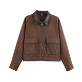 Women's Cropped Corduroy Jacket Zip Front Point Collar – Weekend Plans