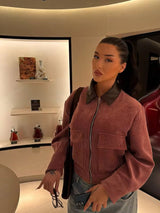 Women's Cropped Corduroy Jacket Zip Front Point Collar – Weekend Plans