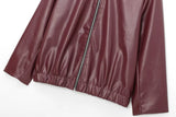 Women's Cropped Leather Look Jacket Zip Front Wide Collar Gathered Hem – Bike Ride
