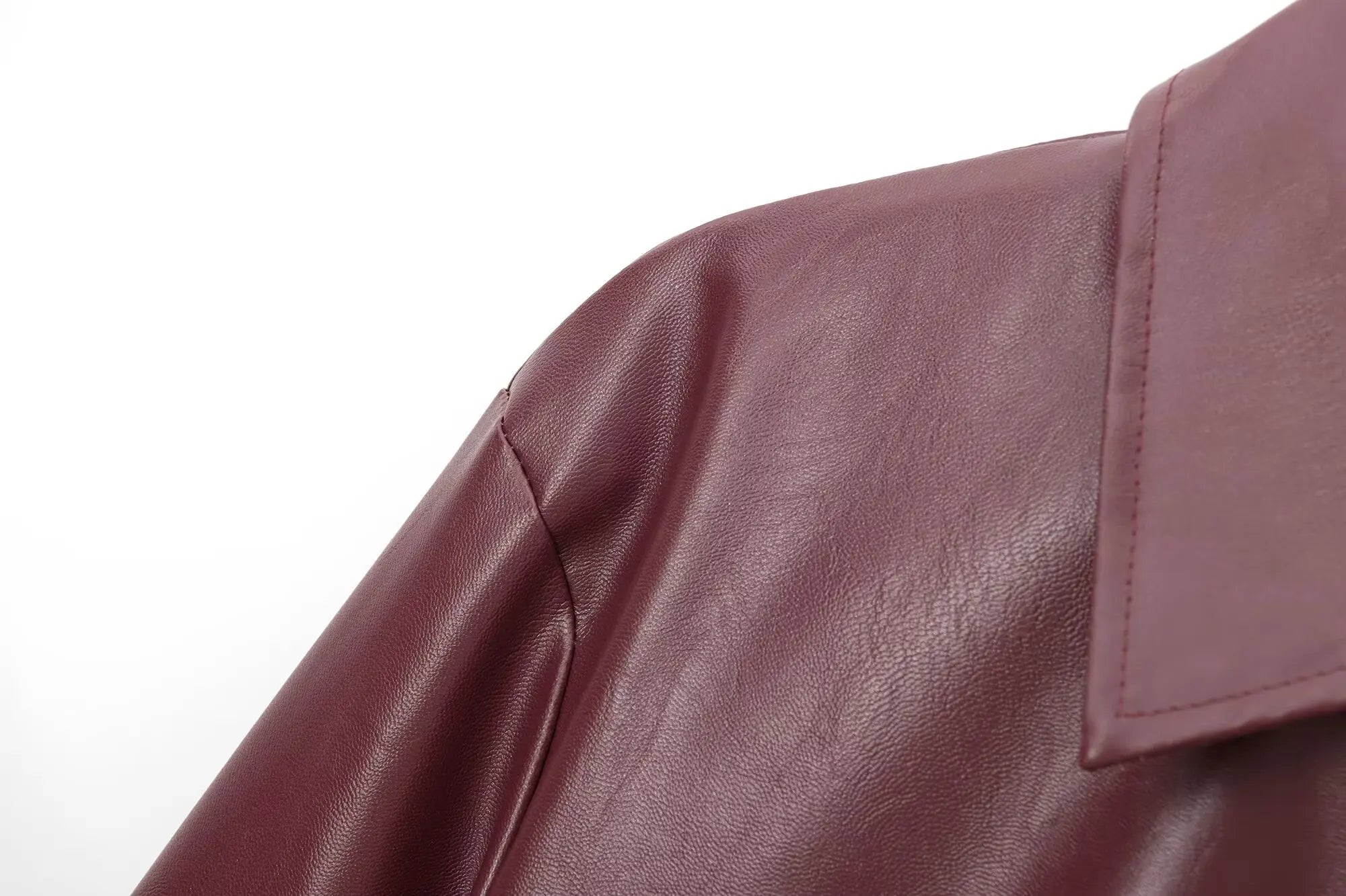 Women's Cropped Leather Look Jacket Zip Front Wide Collar Gathered Hem – Bike Ride