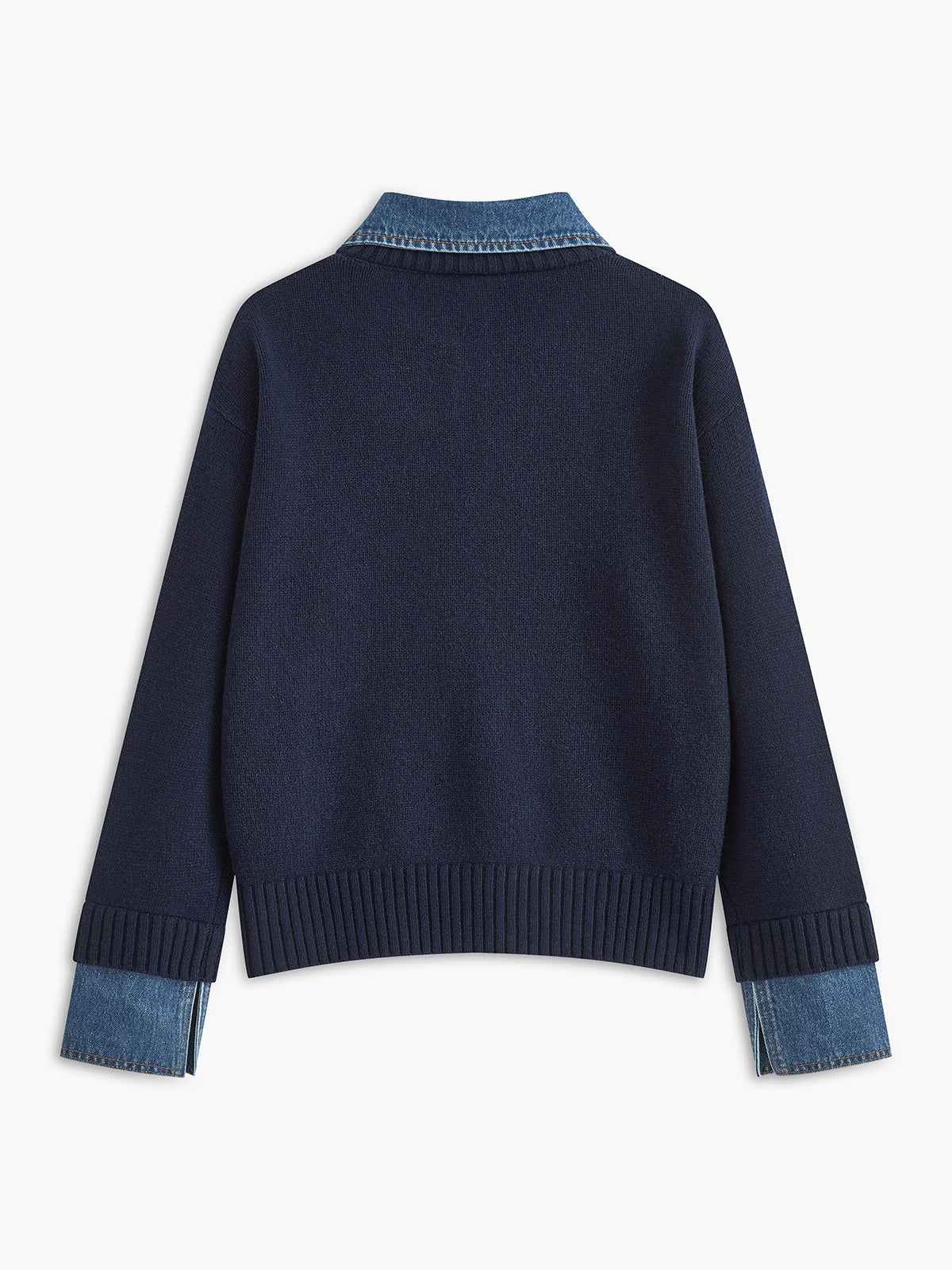 Women's Denim Collar Sweater Button Placket Long Sleeve Ribbed Hem – Campus Errands