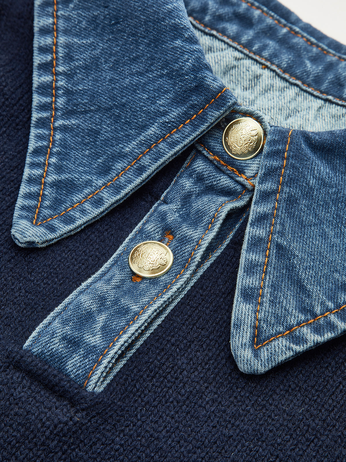 Women's Denim Collar Sweater Button Placket Long Sleeve Ribbed Hem – Campus Errands