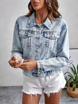Women's Denim Jacket Button Front Long Sleeve - Streetwear