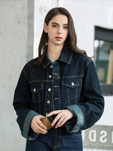 Women's Denim Jacket Cropped Button Front Long Sleeve – Night Party