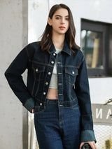 Women's Denim Jacket Cropped Button Front Long Sleeve – Night Party