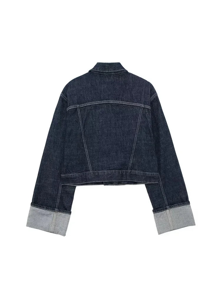 Women's Denim Jacket Cropped Button Front Long Sleeve – Night Party
