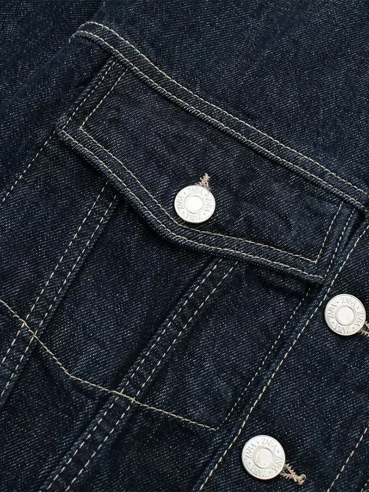 Women's Denim Jacket Cropped Button Front Long Sleeve – Night Party