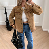 Women's Denim Jacket Single Breasted Button Front Long Sleeve - Casual