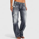 Women's Denim Jeans Distressed Mid Rise Straight Leg – Weekend Outing