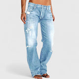 Women's Denim Jeans Distressed Mid Rise Straight Leg – Weekend Outing