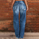 Women's Denim Jeans Distressed Mid Rise Straight Leg – Weekend Outing