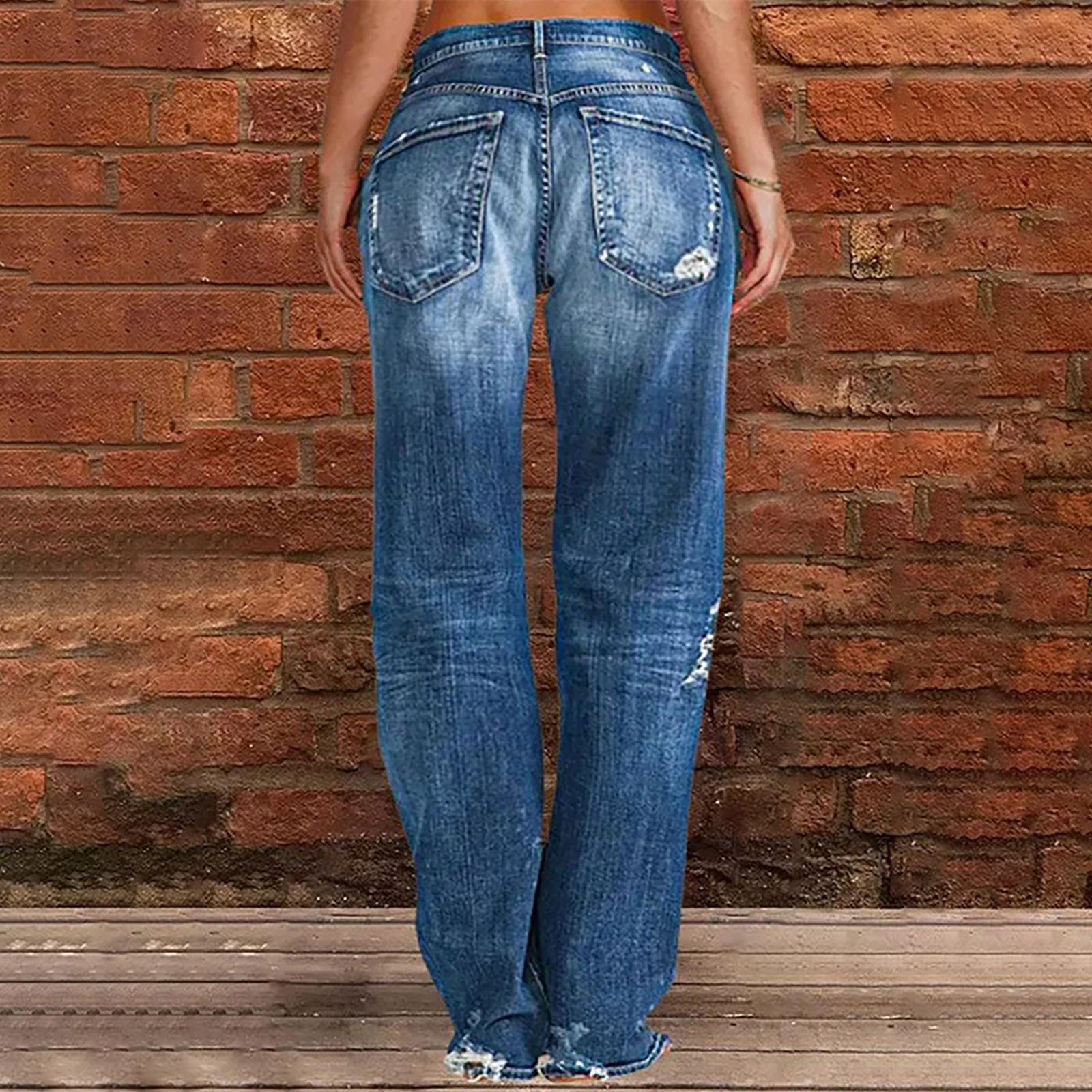 Women's Denim Jeans Distressed Mid Rise Straight Leg – Weekend Outing