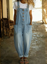 Women's Denim Overall Button Front Buckle Strap Patch Pocket – Weekend Market