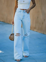 Women's Distressed Wide Leg Jeans High Waist Button Fly – Everyday Wear