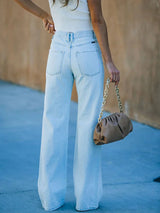 Women's Distressed Wide Leg Jeans High Waist Button Fly – Everyday Wear