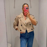 Women's Double Breasted Denim Jacket Cropped– Going Out