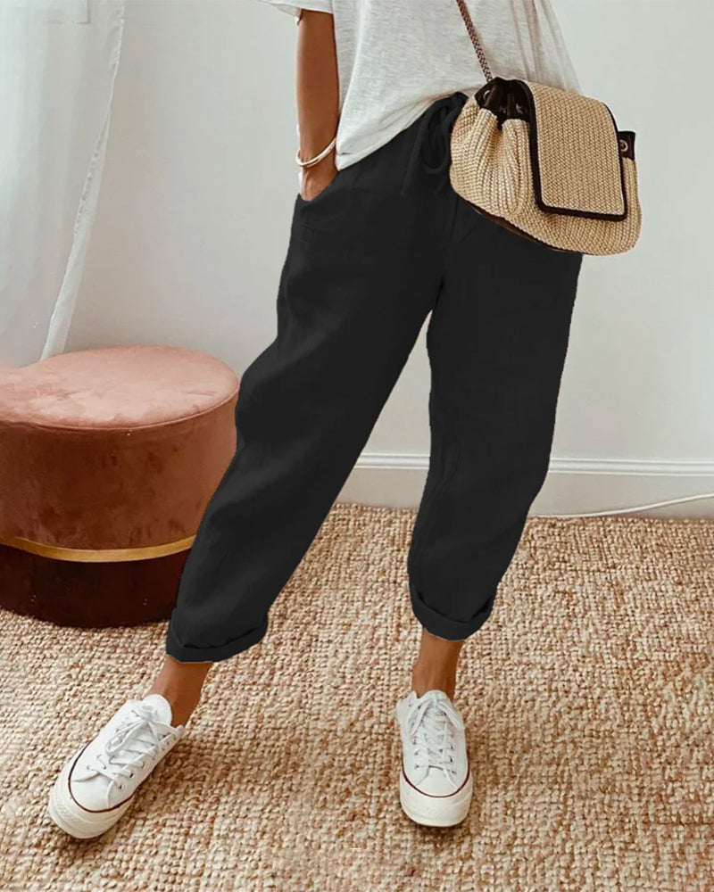 Women's Drawstring Pants Tapered Leg Side Pockets – Daytime Travel
