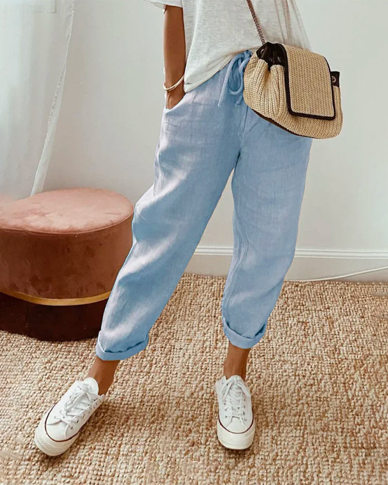 Women's Drawstring Pants Tapered Leg Side Pockets – Daytime Travel