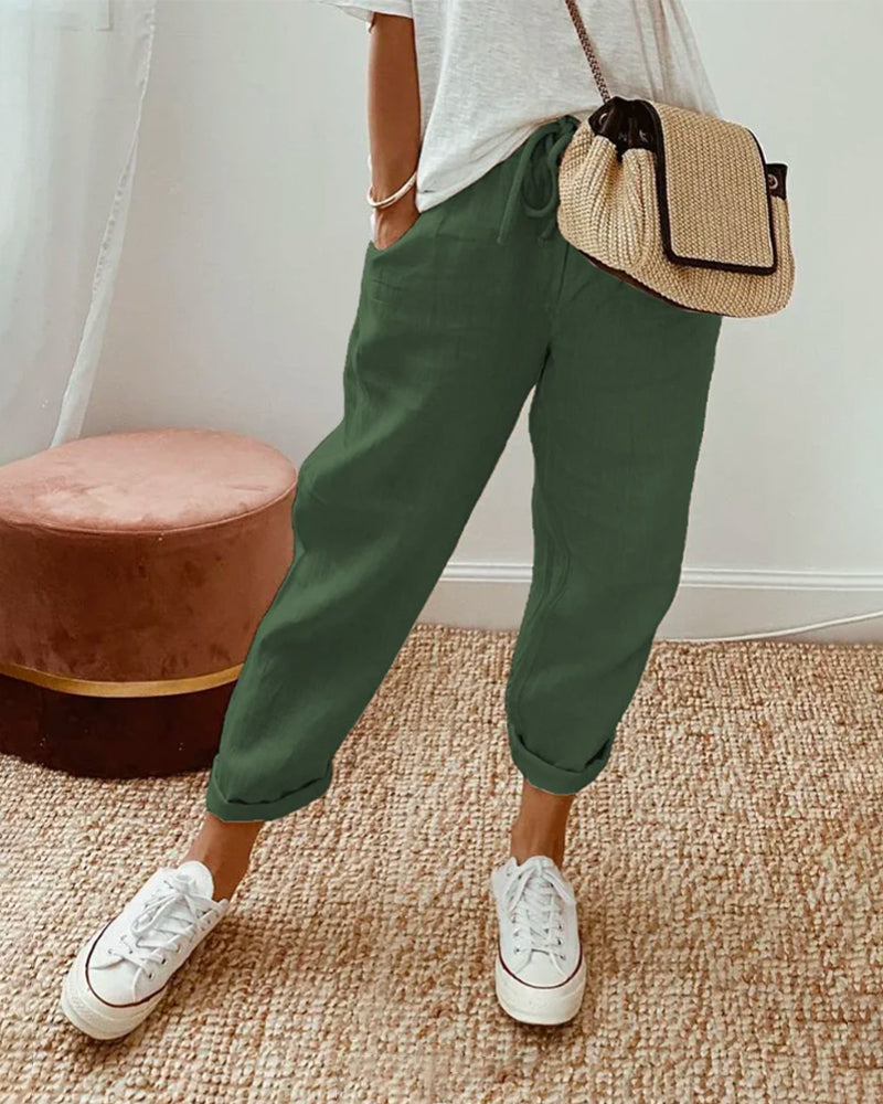 Women's Drawstring Pants Tapered Leg Side Pockets – Daytime Travel