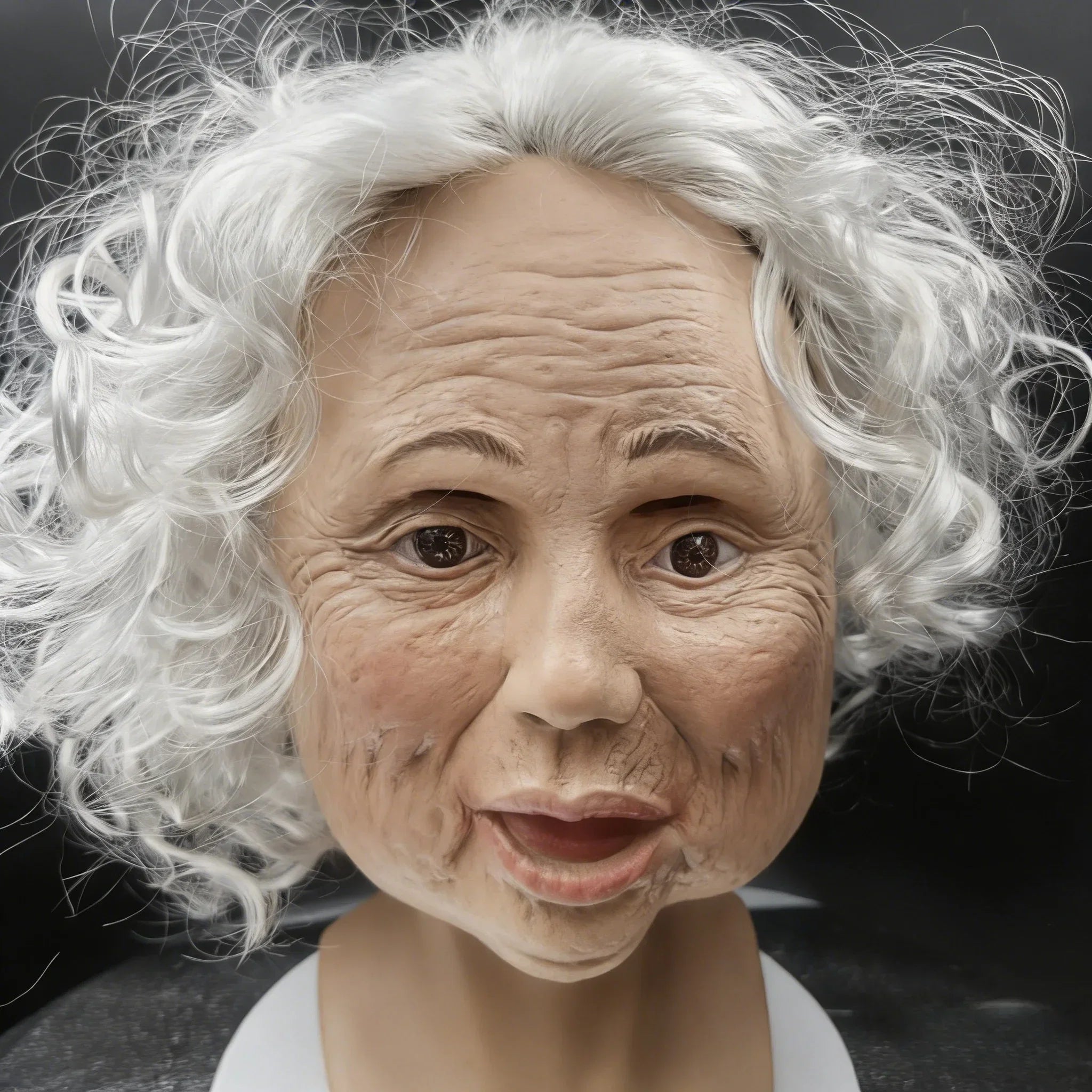 Women's Elderly Mask Full Face Curly Hair – Halloween Costume Gathering