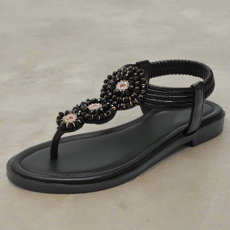 Women's Embellished T-Strap Flat Sandals Open Toe – Wedding Guest Garden Party