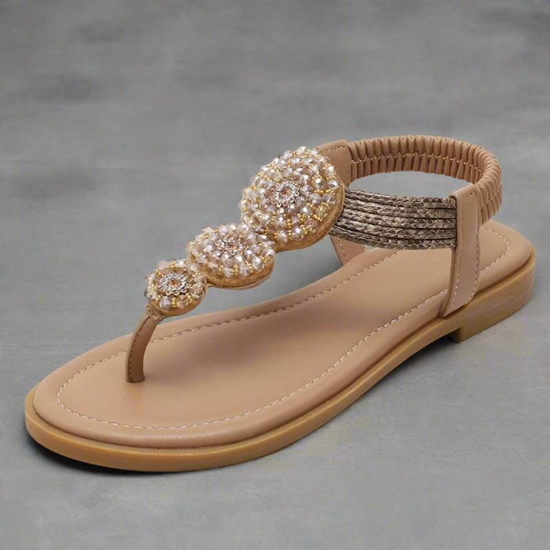 Women's Embellished T-Strap Flat Sandals Open Toe – Wedding Guest Garden Party