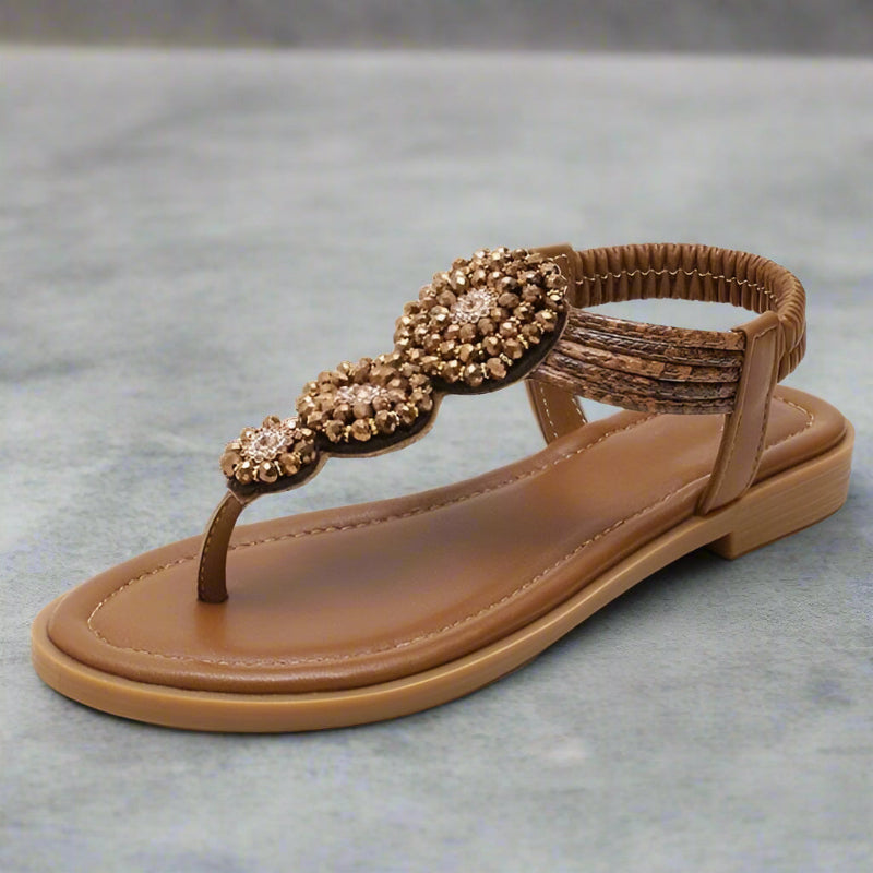 Women's Embellished T-Strap Flat Sandals Open Toe – Wedding Guest Garden Party