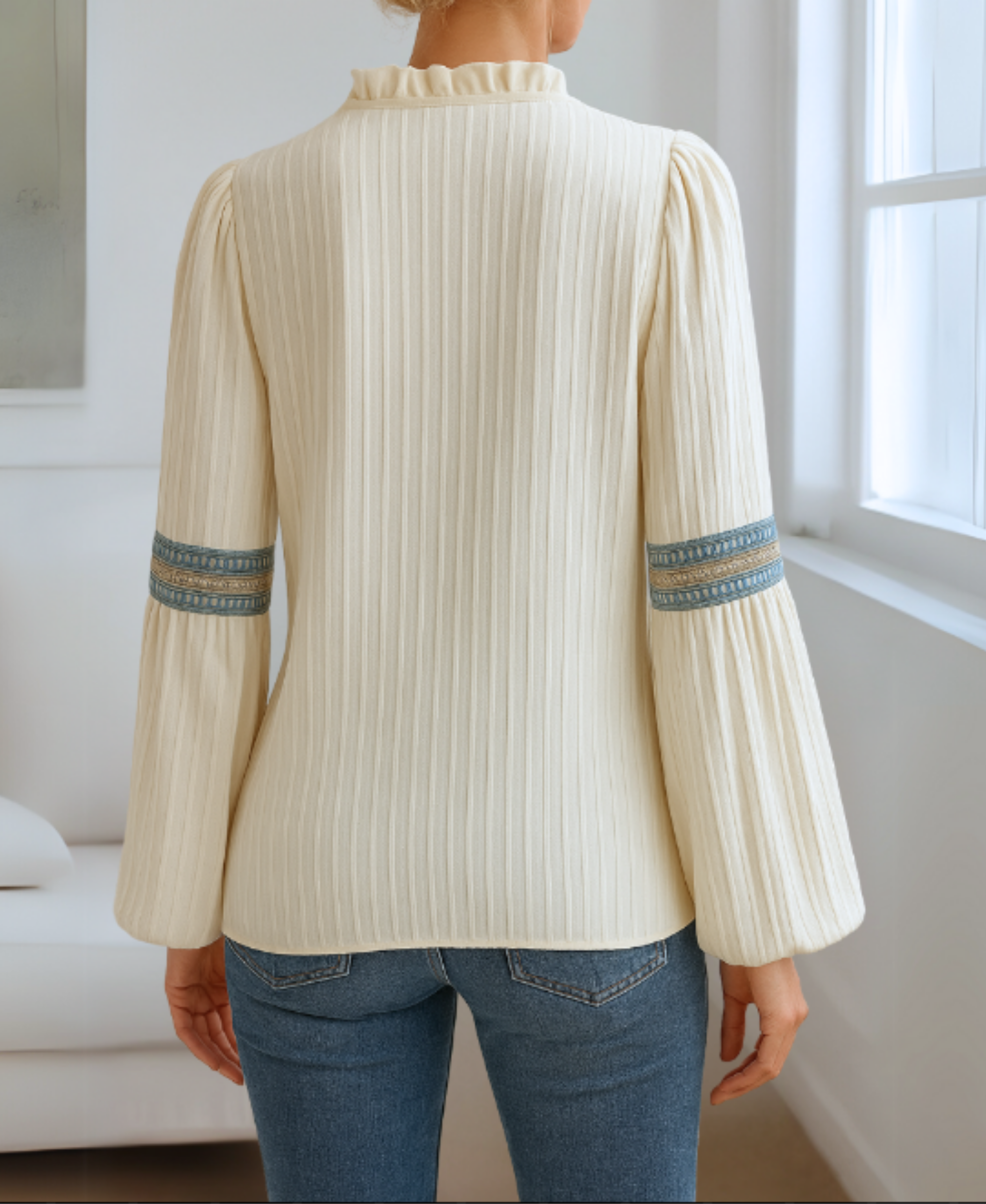 Women's Embroidered Blouse Long Sleeve V Neck – Garden Party