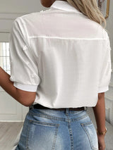 Women's Embroidered Blouse Split Neck Eyelet Short Sleeve – Afternoon Tea