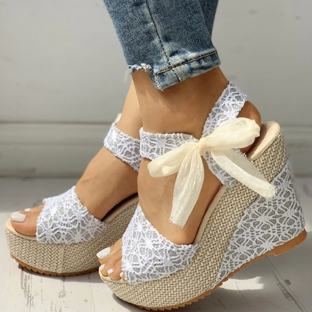 Women's Espadrille Wedge Sandals Open Toe Ankle Tie – Beach Vacation