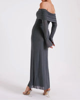 Women’s Evening Maxi Dress Off Shoulder Long Sleeve Sparkle Detail – Formal Soirées