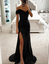 Women’s Evening Maxi Dress Off Shoulder Sequin High Slit – Gala Receptions