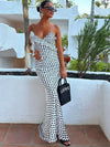 Women's Evening Maxi Dress Polka Dot Open Back V Neck – Night Out