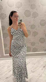 Women's Evening Maxi Dress Polka Dot Open Back V Neck – Night Out