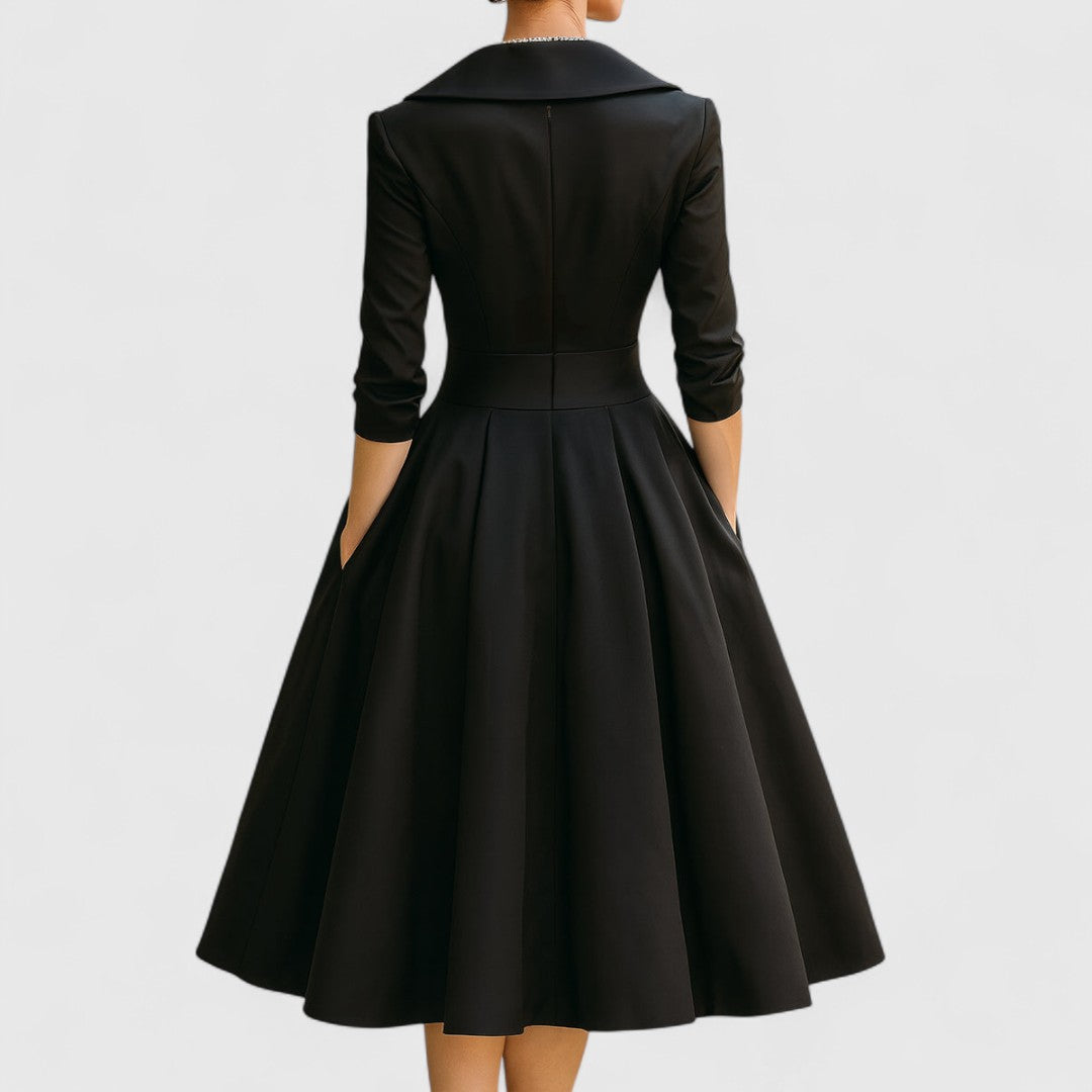 Women's Evening Midi Dress Shawl Collar Elbow Sleeve – Wedding Guest