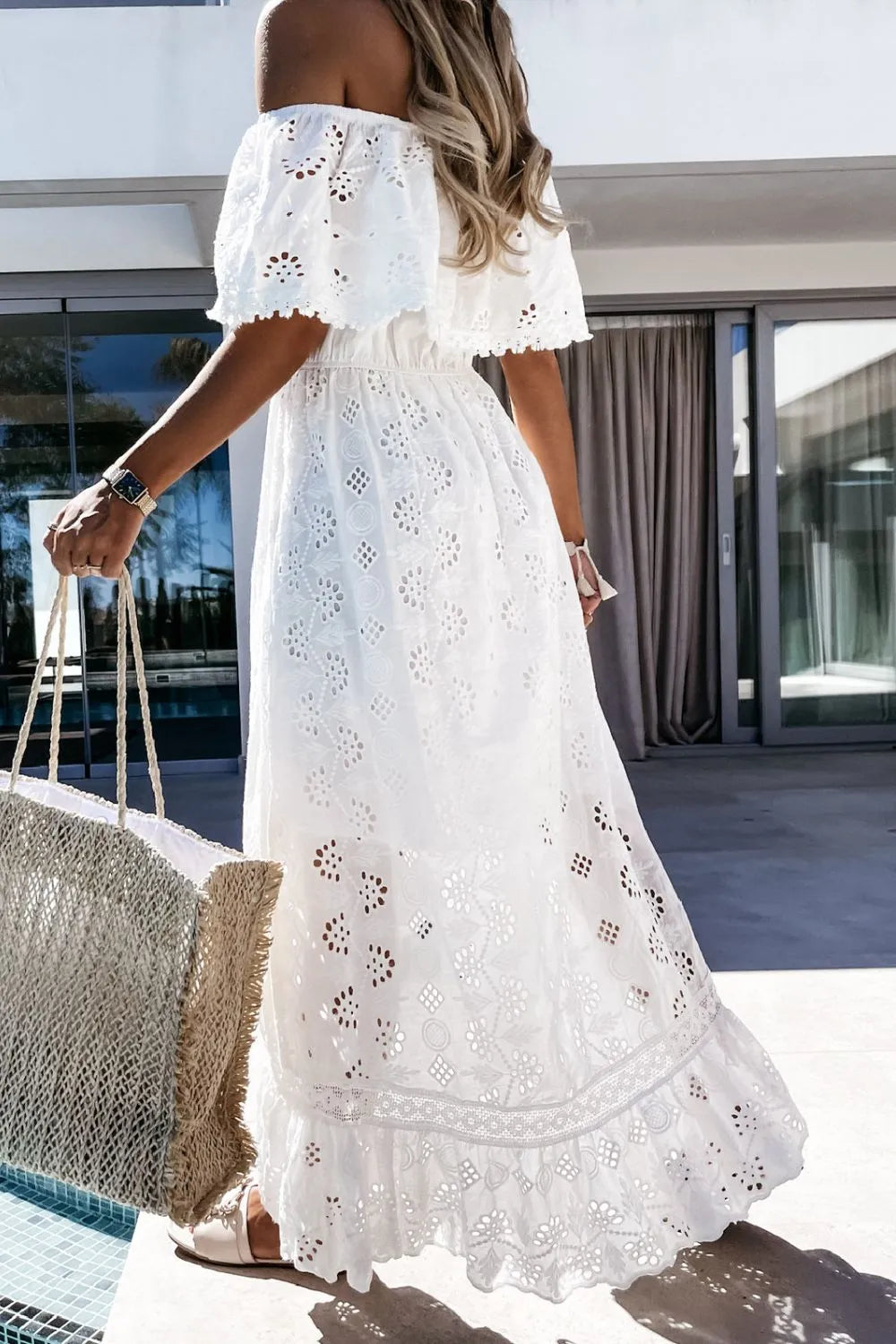 Women's Eyelet Maxi Dress Off Shoulder Tiered – Garden Party