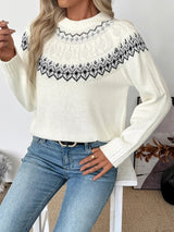 Women's Fair Isle Knit Sweater Crew Neck Long Sleeve – Warm Casual Wear