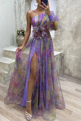 Women's Fall Wedding Guest Dress Floral One Shoulder Maxi – Garden Party