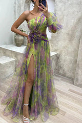 Women's Fall Wedding Guest Dress Floral One Shoulder Maxi – Garden Party