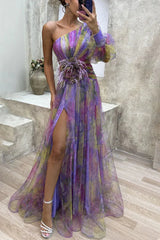 Women's Fall Wedding Guest Dress Floral One Shoulder Maxi – Garden Party