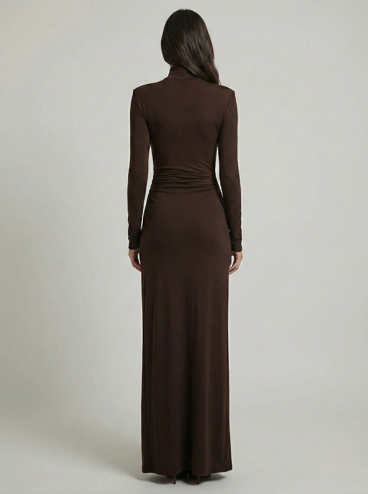 Women's Fall Wedding Guest Dress High Neck Long Sleeve Draped Front – Cocktail Party