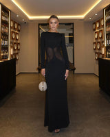 Women's Fall Wedding Guest Dress Long Sleeve Mesh Panel – Evening Reception
