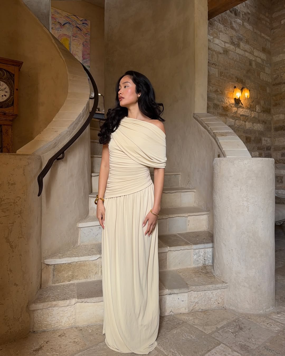 Women's Fall Wedding Guest Dress One Shoulder Draped Maxi – Formal Dinner