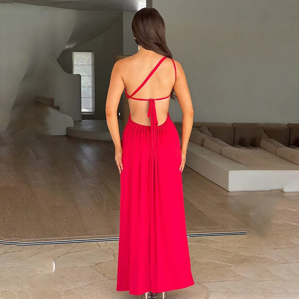 Women's Fall Wedding Guest Dress One Shoulder Maxi High Slit – Formal Reception
