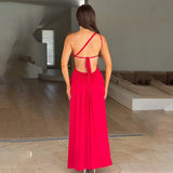 Women's Fall Wedding Guest Dress One Shoulder Maxi High Slit – Formal Reception