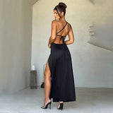 Women's Fall Wedding Guest Dress One Shoulder Maxi High Slit – Formal Reception