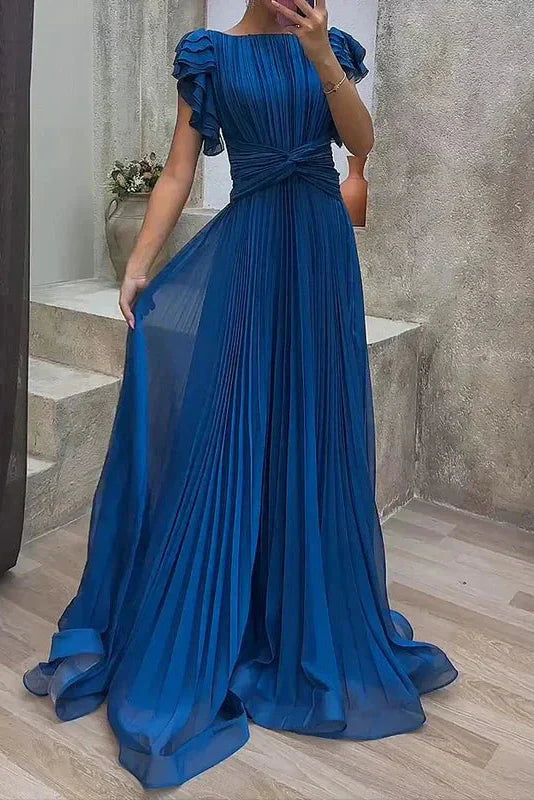 Women's Fall Wedding Guest Dress Pleated Maxi Ruffle Sleeve – Garden Party